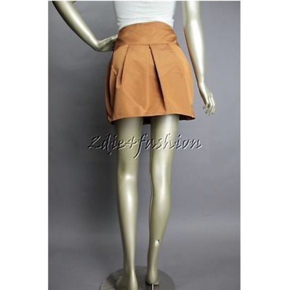 New with Tags PRADA Ocra Silk Polyester Pleated Brown Rust Wrap Mini Skirt 8 - Picture 5 of 6